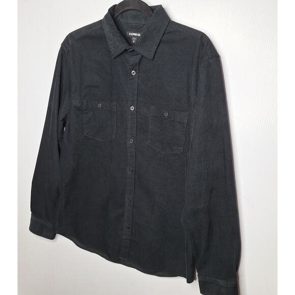 Express Men's Corduroy Long Sleeve Shirt Medium Pinwale Button Up Casual Goth - Picture 2 of 8
